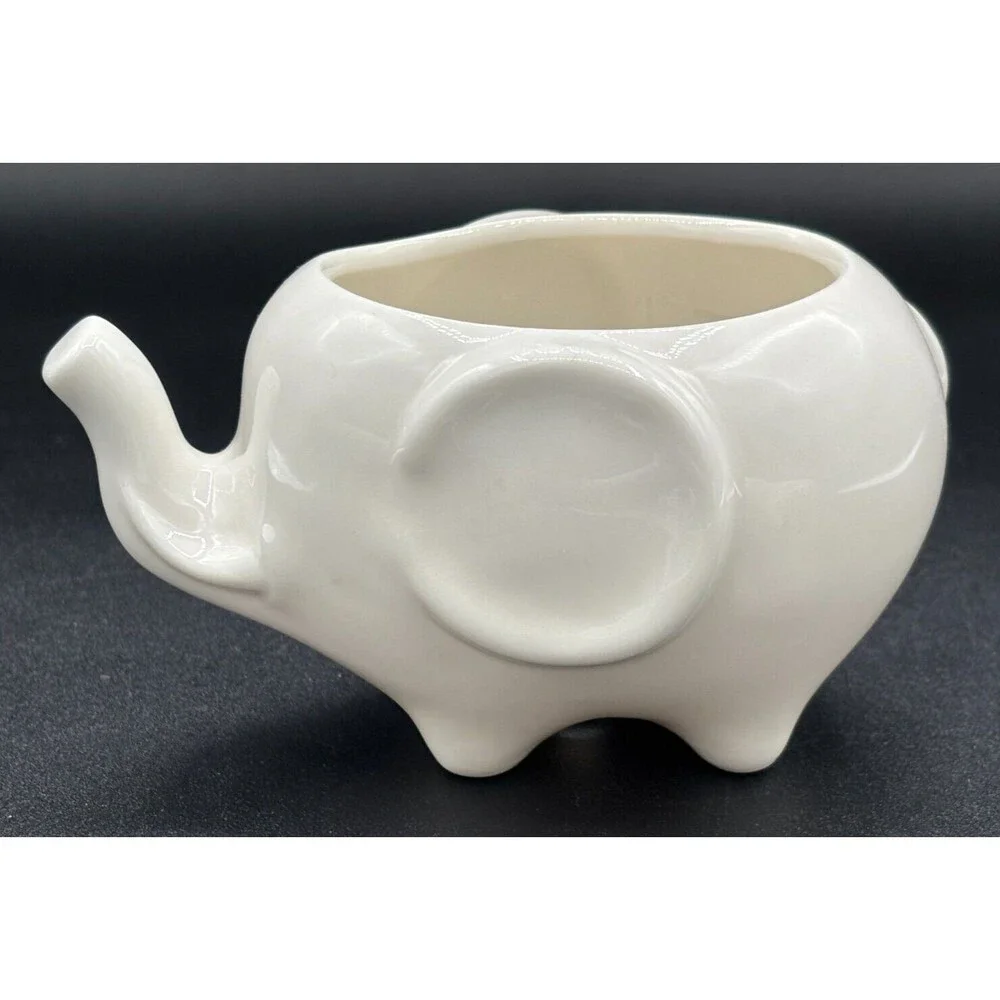 Mini Ceramic Elephant Shaped Planters Pots for Succulents Set of 3‎ Mod White